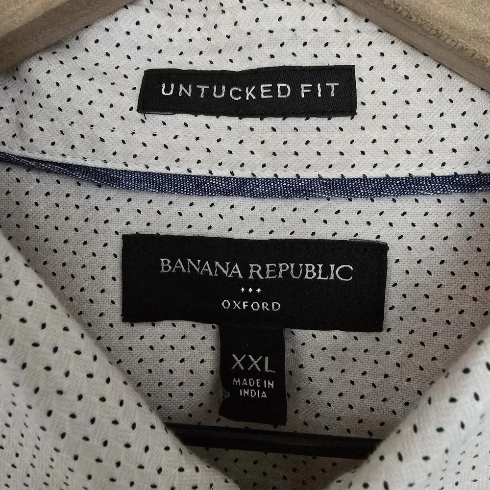 Banana Republic Shirt‎ Mens 2XL Pink Micro Dot Untucked Fit Oxford Button Down